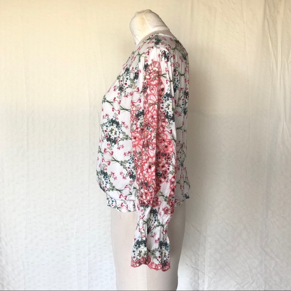 Anthropologie Embroidered Balloon Sleeve Cropped Top - Picture 5 of 14